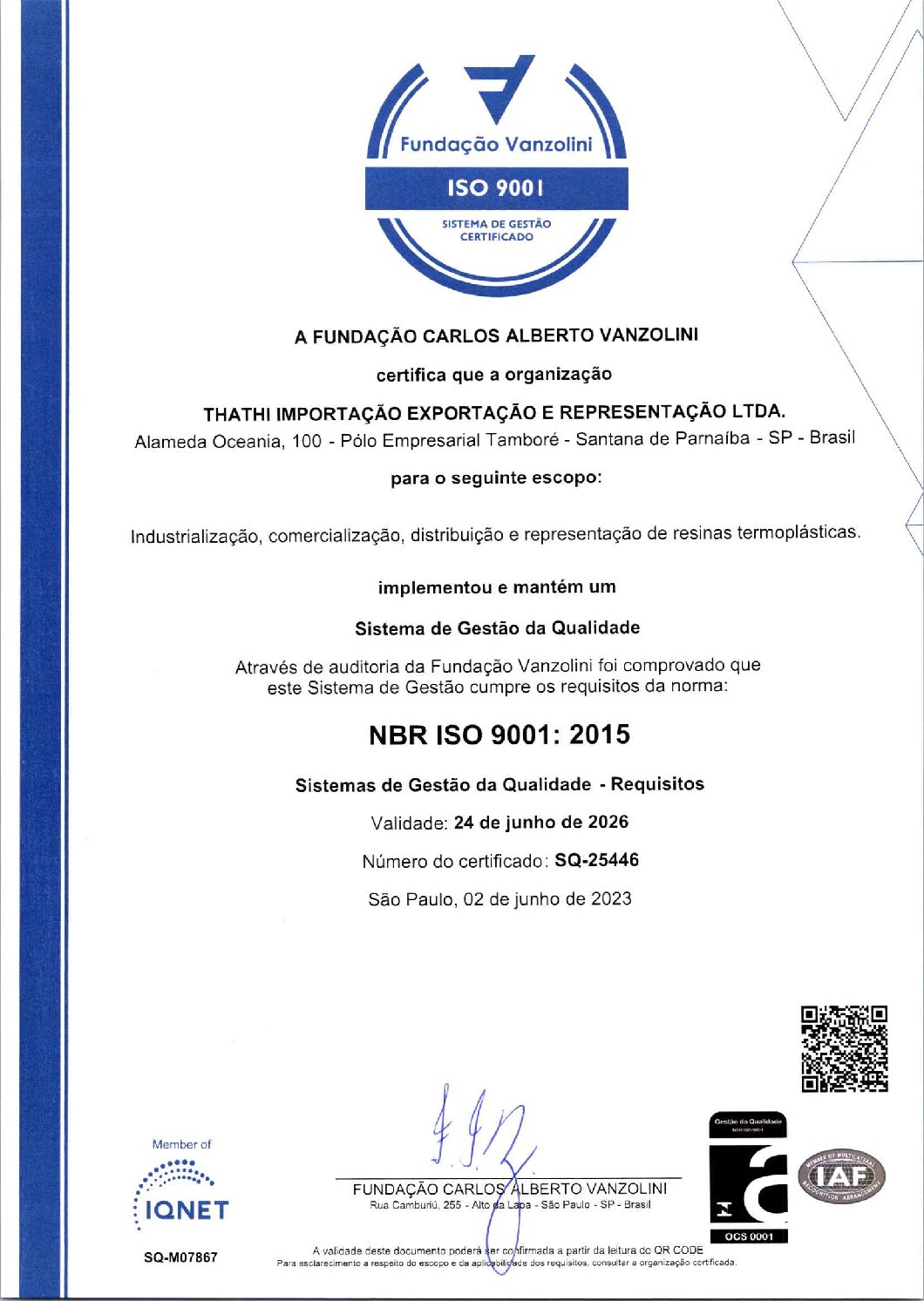 Certificado ISO 9001 ThaThi-Validade 24.06.2026